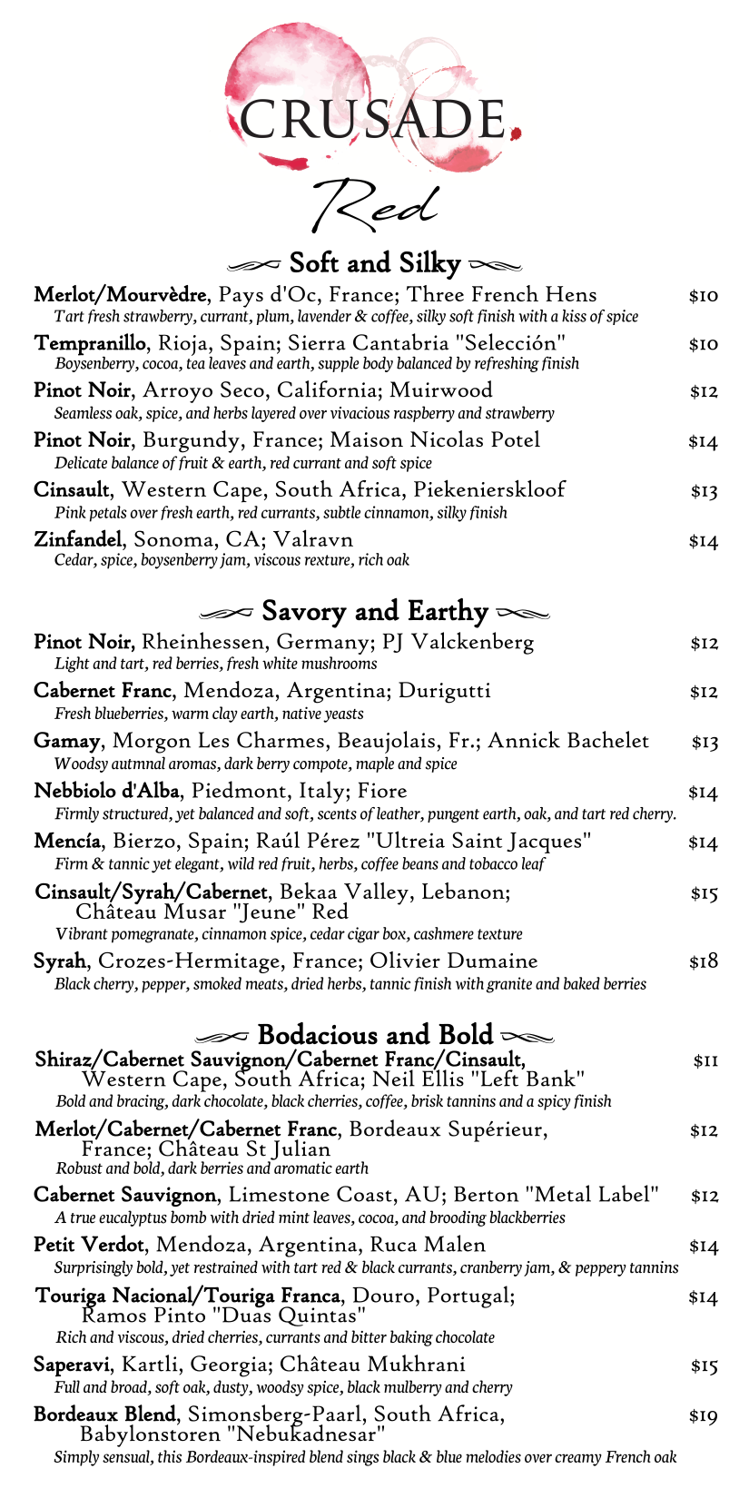 Crusade Red Wines